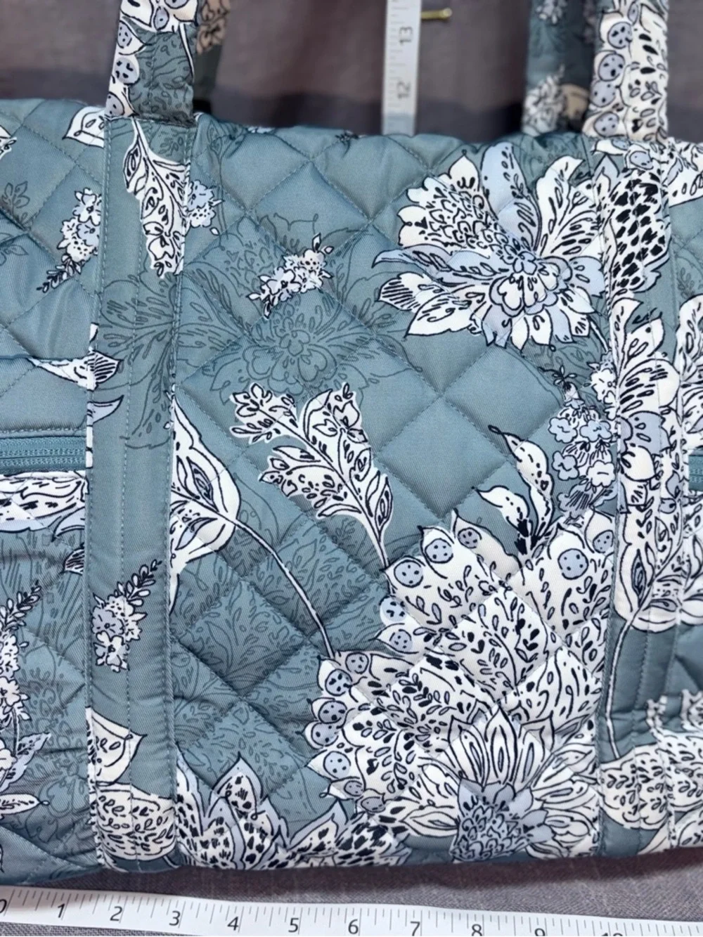 Vera Bradley Quilted Floral Tote Bag in Dusty Blue and White